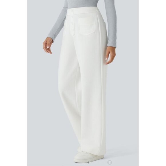 Halara High Waisted Straight Leg Multi Faux Button Sweat Pants Sz Small Gray Wom - Picture 9 of 9